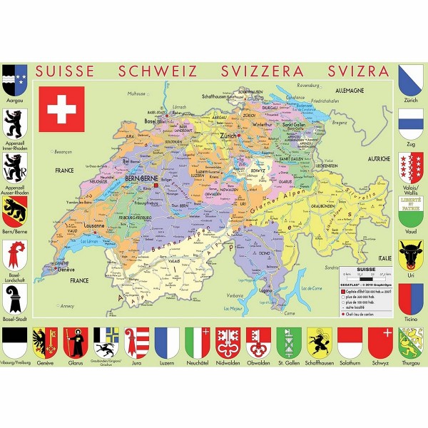 Puzzle d'art en bois 50 pièces Michèle Wilson : Carte de la Suisse - PMW-W77-50