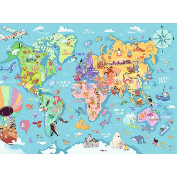 Puzzle 100 pièces XXL :  La carte du monde - Ravensburger-13343
