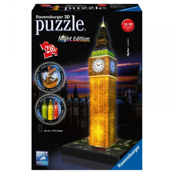 216 pieces 3D puzzle: Night Edition: Big Ben - Ravensburger-12588