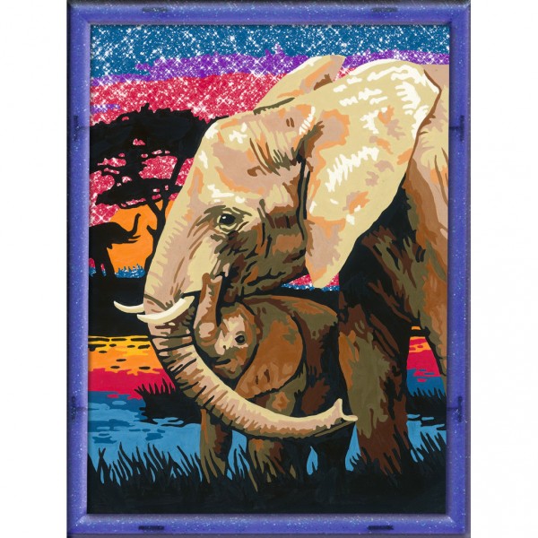 Peinture au numéro : Numéro d'Art Moyen Format Classique : La famille éléphant - Ravensburger-28152