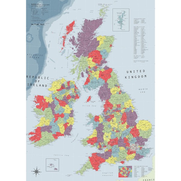 Puzzle 1000 pièces : Carte du Royaume-Uni et de l'Irlande - Ravensburger-19565