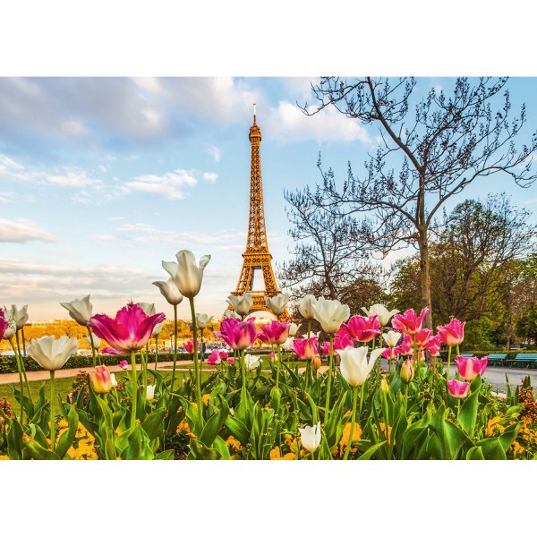 Puzzle 1000 pièces : Jardin de tulipes et Tour Eiffel - Ravensburger-19525