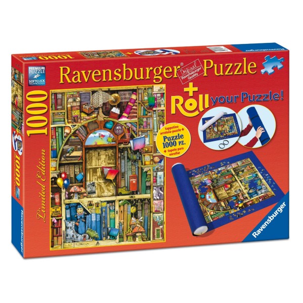 Puzzle 1000 pièces : La librairie bizarre + Tapis de puzzle - Ravensburger-19909