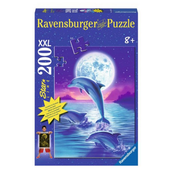 Puzzle 200 pièces XXL : Phosphorescent : Dauphin sous la lune - Ravensburger-13907