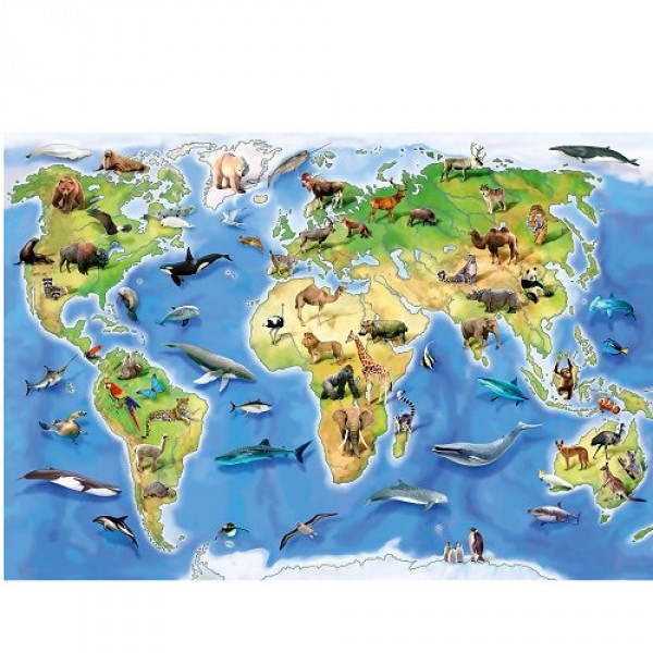Puzzle 24 pièces géant - Carte du monde : Les animaux - Ravensburger-05502
