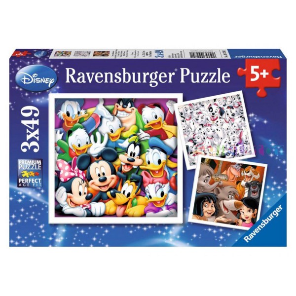 Puzzle 3 x 49 pièces : Classique Disney - Ravensburger-09274-OLD