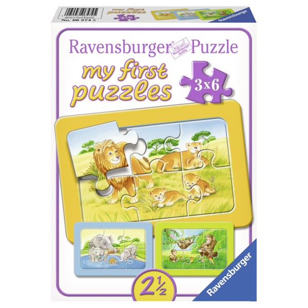 Puzzle 3 x 6 pièces : Mes premiers puzzles : Singes, éléphants et lions - Ravensburger-06574