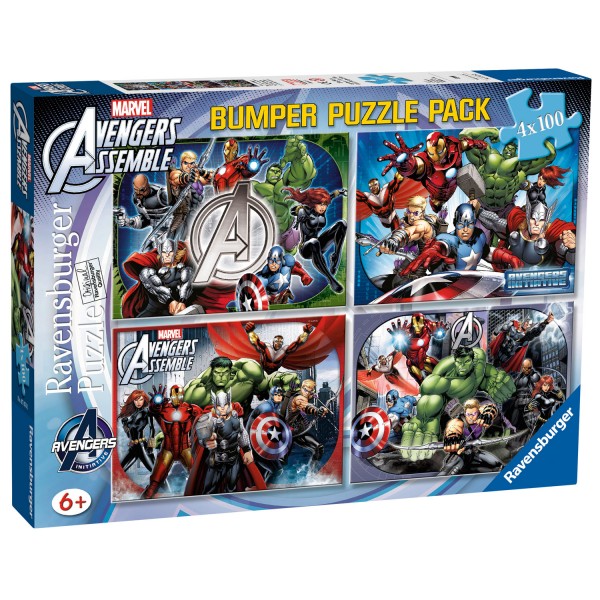 Puzzle 4 x 100 pièces : Bumper Pack : Avengers - Ravensburger-07076