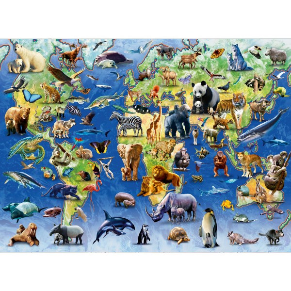 Puzzle 500 pièces : Planisphère animaux en danger - Ravensburger-14264