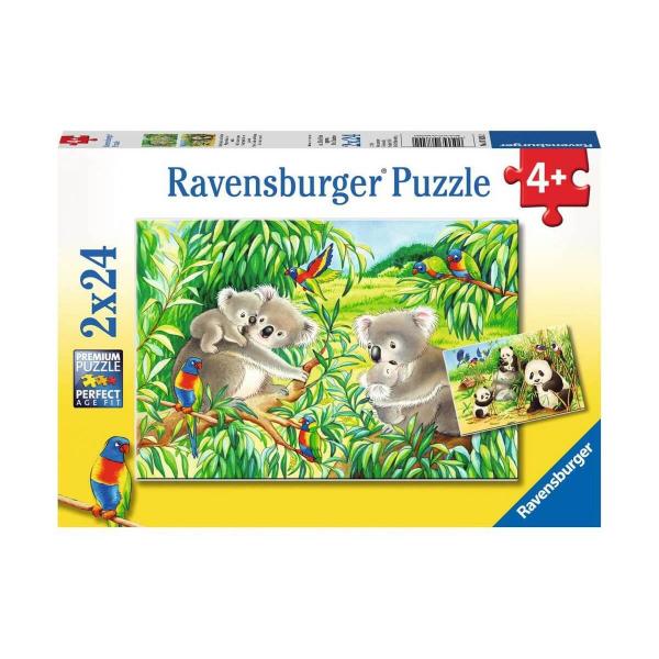 Puzzle 2 x 24 pièces : mignons koalas et pandas - Ravensburger-78202