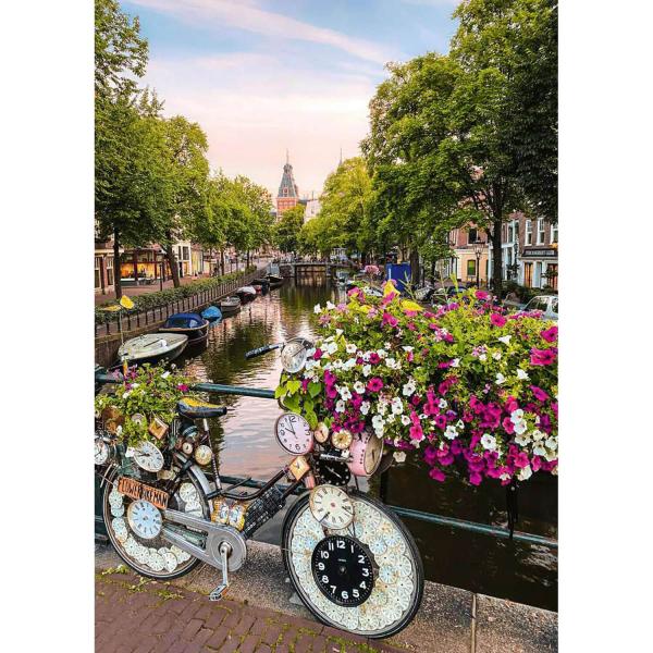 Puzzle 1000 pièces : Vélo et fleurs à Amsterdam​ - Ravensburger-17596
