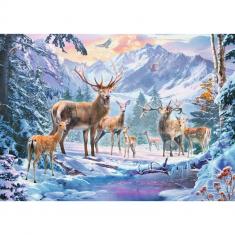 Puzzle 1000 pièces : Chevreuils et cerfs en hiver