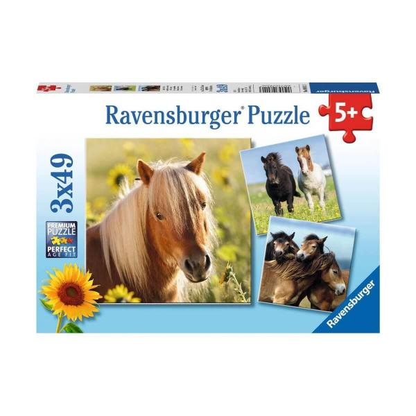 Puzzle 3 x 49 pièces : adorables poneys - Ravensburger-80113