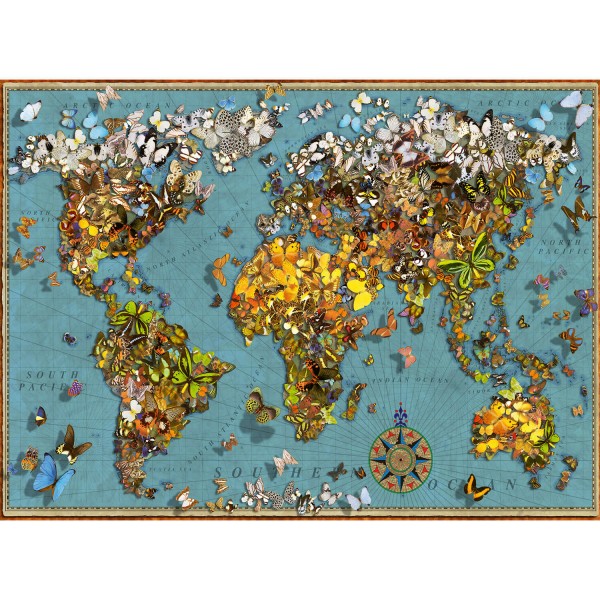 Puzzle 500 pièces : Mappemonde de papillons - Ravensburger-15043