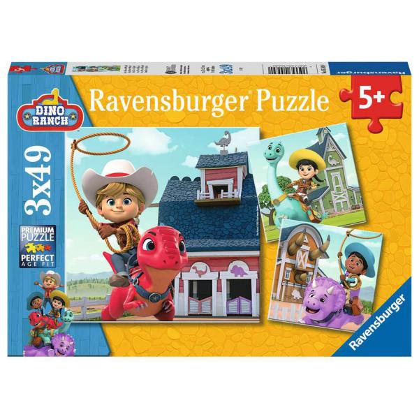 Puzzles 3 x 49 pièces : Dino Ranch : Jon, Min et Miguel - Ravensburger-05589
