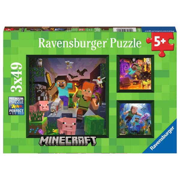Puzzles 3 x 49 pièces : Biomes de Minecraft - Ravensburger-05621