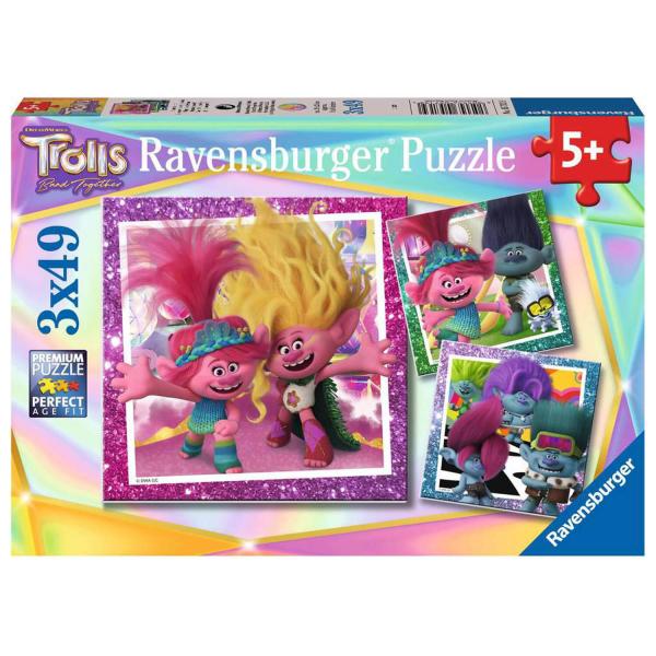 Puzzles 3 x 49 pièces : La Pop ne s'arrête jamais, Les Trolls - RAVENSBURGER-57139