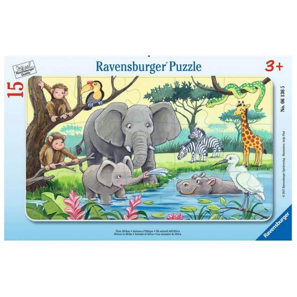 Puzzle cadre 15 pièces : Animaux d'Afrique - Ravensburger-61365