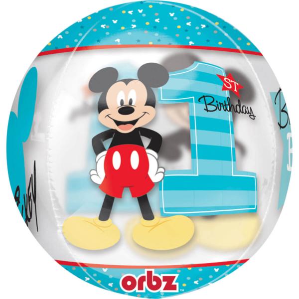 Ballon en aluminium rond 40 cm : 1er Anniversaire Mickey™  - 3434601