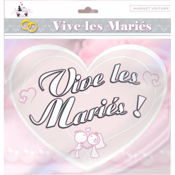 Magnet Cœur Voiture " vive les mariés" - 13218