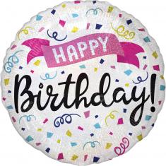 Ballon Aluminum rond : Happy Birthday - 43 cm