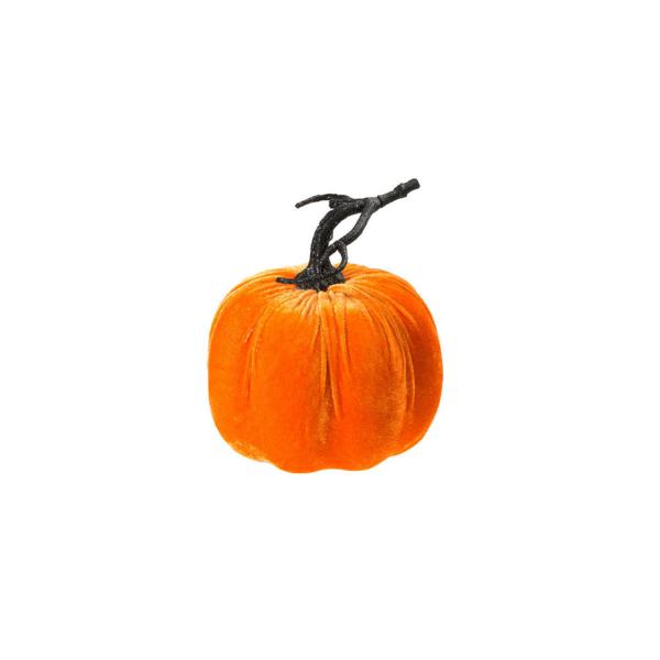 Décoration Citrouille 17 cm - Velours Orange - Halloween - 12270-17
