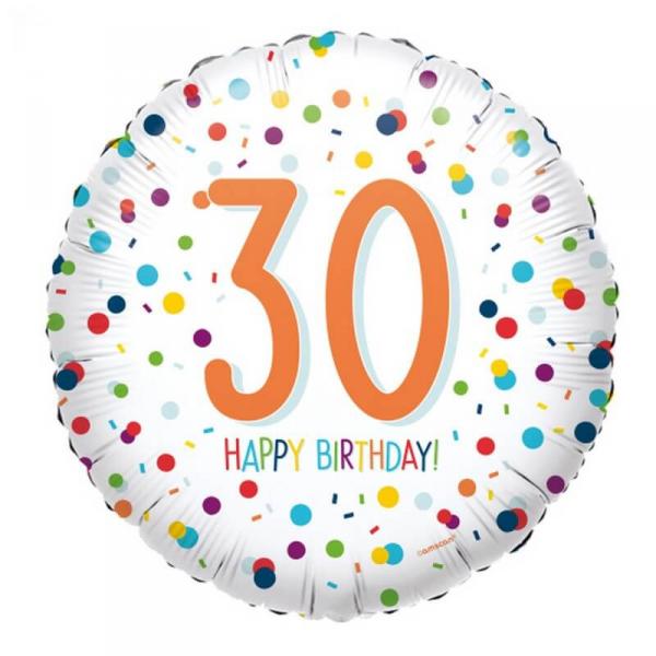 Ballon Aluminium Rond 43 cm : Happy Birthday 30 ans - Confettis - 4201301
