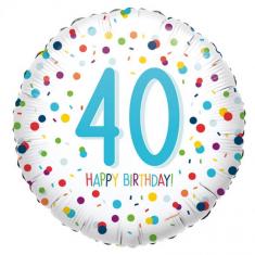 Ballon Aluminium Rond 43 cm : Happy Birthday 40 ans - Confettis