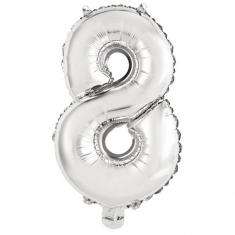 Ballon Aluminium 46 cm :  Chiffre 8 - Argent