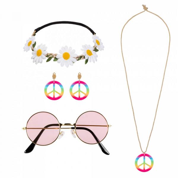 Set accessoires hippie (bandeau, lunettes, boucles d'oreilles et collier) - 44551