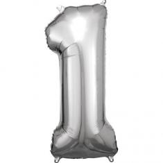 Ballon Aluminium 86 cm : Chiffre 1 - Argent