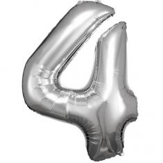 Ballon Aluminium 86 cm : Chiffre 4 - Argent