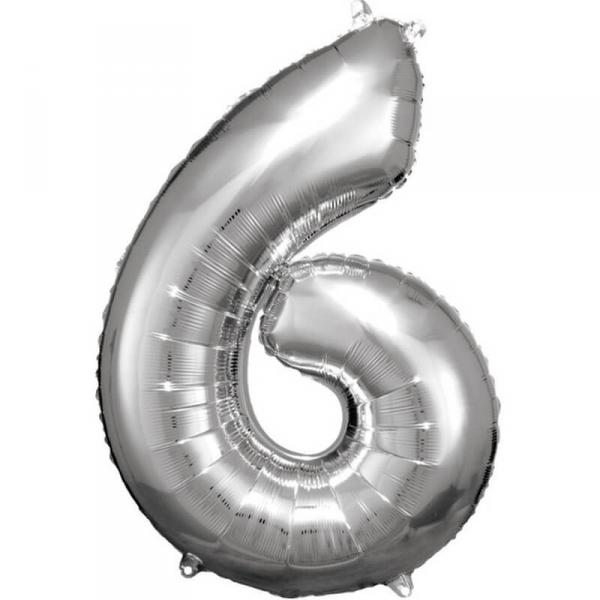 Ballon Aluminium 86 cm : Chiffre 6 - Argent - 9906291