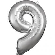 Ballon Aluminium 86 cm : Chiffre 9 - Argent