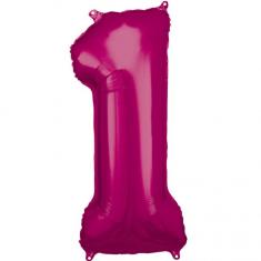 Ballon Aluminium 86 cm : Chiffre 1 - Rose Fushia