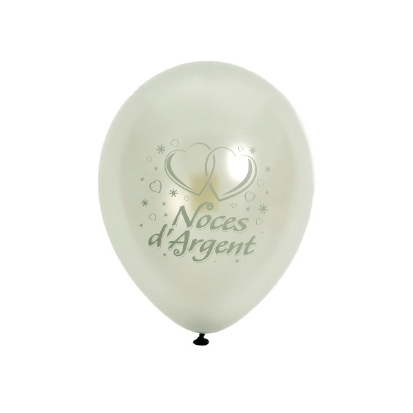 Sachet De 10 Ballons Argent ''Noces D'Argent'' - 32116