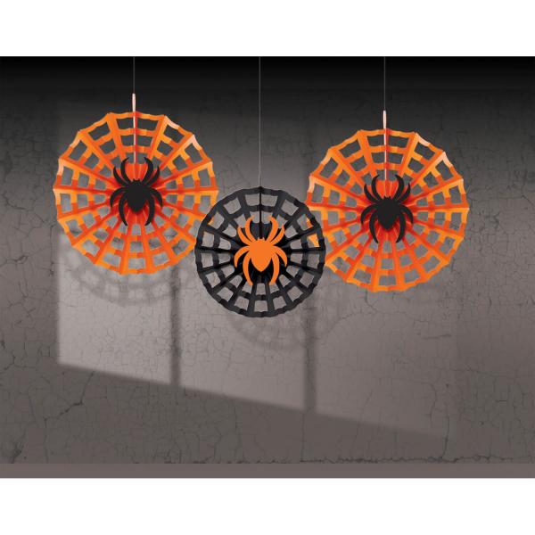 Décorations d'éventail en toile d'araignée x3 - Halloween - 291095