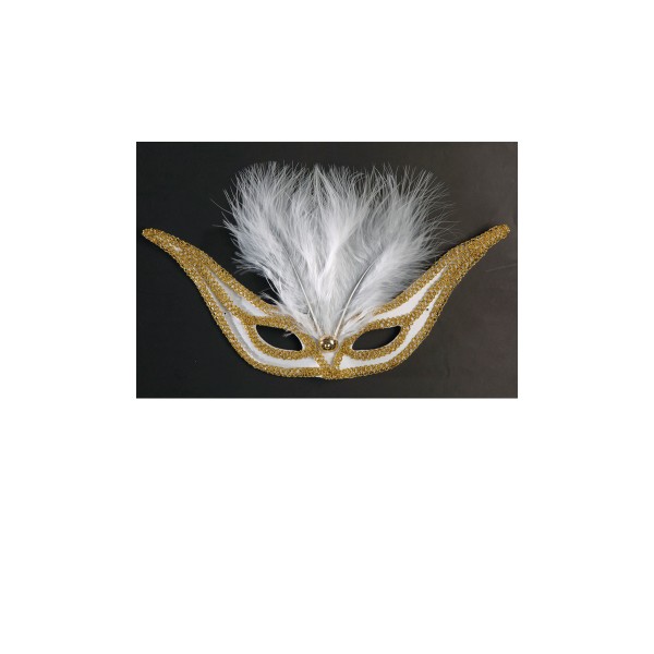 Loup Domino Plumes Blanches - 6472R_BLANC
