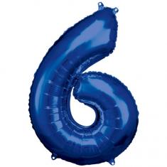 Ballon Aluminium 88 cm : Chiffre 6 - Bleu