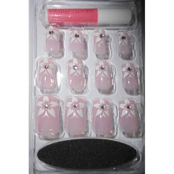 Kit Faux Ongles Motif Fleur et Strass - 7144N-GF