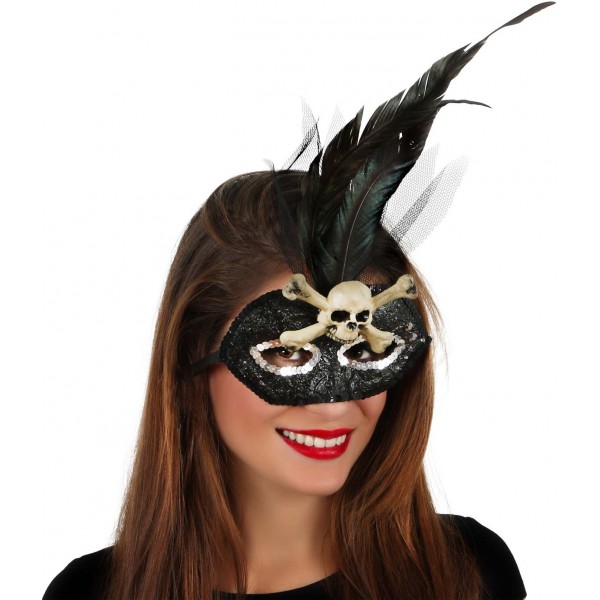 Masque à Plume Noir Halloween - 16244