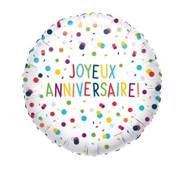 Ballon aluminium rond 43 cm : Joyeux Anniversaire - Confettis  - 4146501