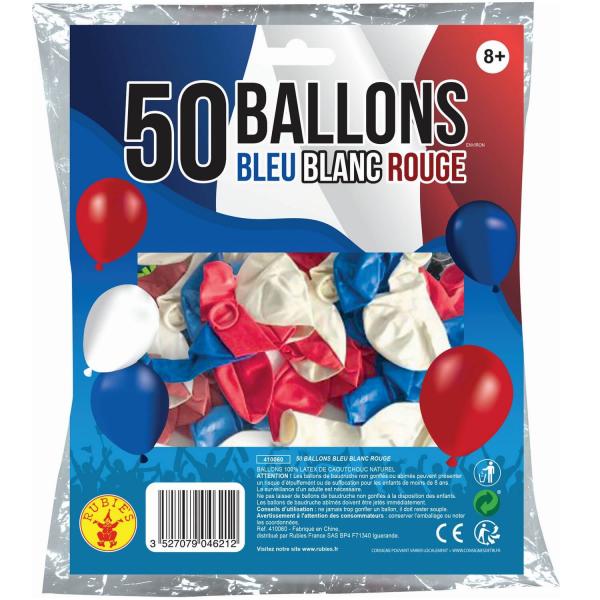 50 ballons Bleu Blanc Rouge - 410060