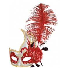 Masque Loup Plume Rouge