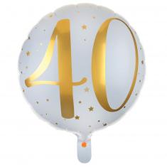 Ballon aluminium 40 ans Joyeux Anniversaire Blanc et Or