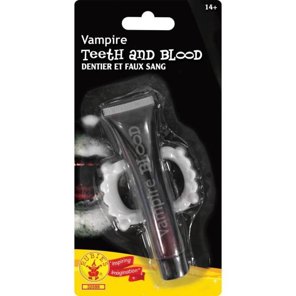 Tube de faux sang et dentier de vampire - Adulte - I-32599