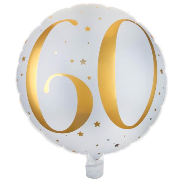 Ballon aluminium 60 ans Joyeux Anniversaire Blanc et Or - 6236-60