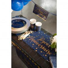 Chemin de table en coton 3m - Joyeux Anniversaire Bleu