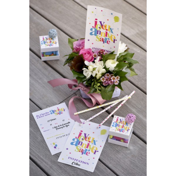 Cartes d'invitation Joyeux Anniversaire Festif x6 - 5591