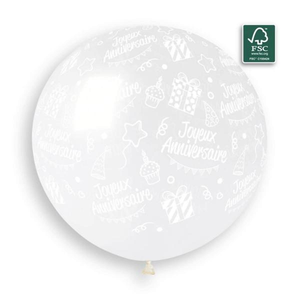 Ballon Joyeux Anniversaire Rond - 80 Cm - Gris  - 312584GEM